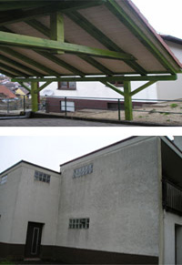 Holzschutz Anstrich mit einem Wetterschutzanstrich von Carport in Dietlingen. Lasurarbeiten an Dachverlägerung (Holzabalken - Konstruktion) in Ottenhausen. Holzschalung lasieren / Fassadenverkleidung streichen in Keltern. Korrosionschutz an Stahlbauteilen / Geländer in Königsbach. Betonsanierung in Birkefeld von Innungs Fach Betrieb - Meisterbetrieb Dirk Allion aus 75334 Straubenhardt - Marxzell - Pfaffenrot - Langensteinbach - Auerbach - Arnbach - Höfen - Dobel