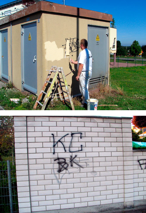 Maler Allion Straubenhardt – Graffitientfernung im Rahmen den Anti Graffiti Mobiles an Umspannhäuschen in Straubenhardt durch Mitarbeiter vom Malerfachgeschäft Allion, das auch Bodenbeläge wie Laminat – Linoleum – Teppichboden – CV Beläge – Vinyl Design Beläge – Vertigparkett - Designbeläge verlegt. Graffitientfernung und Graffitischutz an Sichtmauerwerkmauern, Gebäudesockel in Marxzell, Pfaffenrot, Burbach, Karlsbad, Ittersbach, Langensteinbach, Keltern, Dietlingen, Ellemndingen, Nöttingen, Neuenbürg, Schömberg, Arnbach, Waldbronn, Ettlingen, Durlach, Pforzheim, Mühlacker, Dobel, Höfen, Bad Wildbad, Bad Herrenalb, Karlsruhe, Pfinztal, 56 Jahre Maler Fach Geschäft Allion in Straubenhardt - Feldrennach, Dirk Allion, Torsten Allion Maler- und lackierermeister. Fassadenanstriche, Bodenbeläge, Fassadenrenovierung, Korkbeläge, Teppichboden, Anstriche, Renovierung, Holzschutz, Bautenschutz, Fensteranstriche lasur und lack, Fassadengestaltung aus 75334 Straubenhardt – Feldrennach. TA08.2021